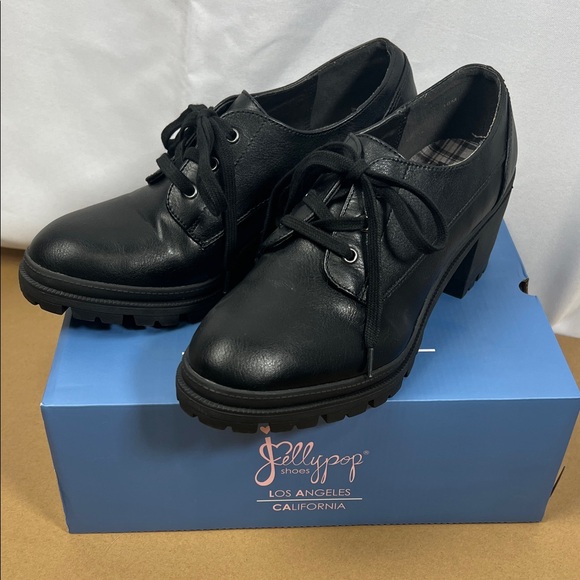 JellyPop Rus black lace up shoe ankle booties with block heel 10M - Picture 2 of 8